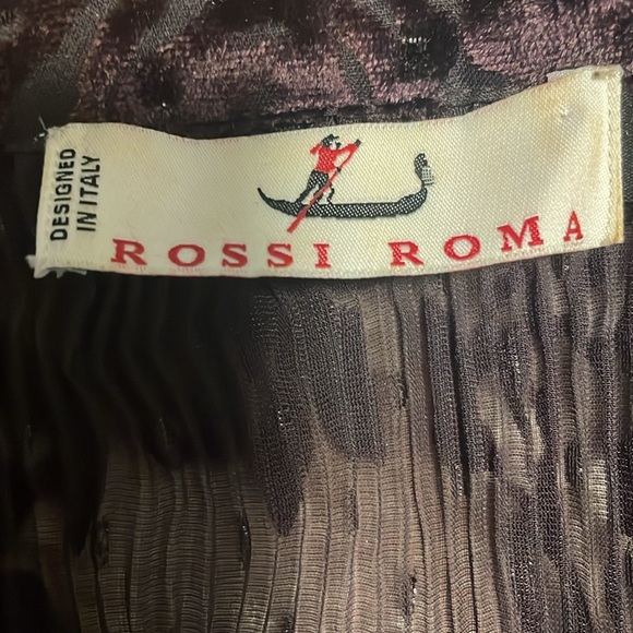 Rossi Roma Sheer Black Crushed Velvet Floral Dress Large Made in Italy - Picture 8 of 10